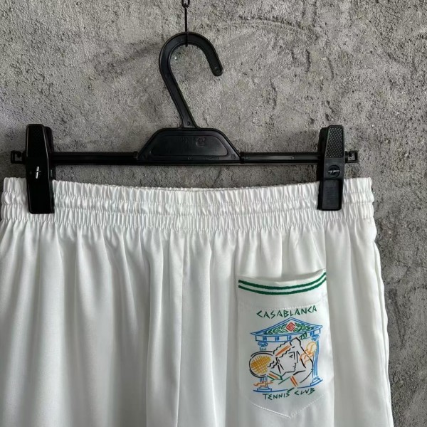 CASABLANCA White silk shorts with tennis racket pattern