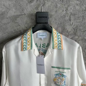 「#4508」CASABLANCA White silk T-shirt with tennis racket pattern