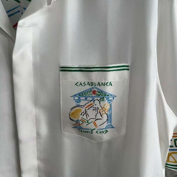 CASABLANCA White silk T-shirt with tennis racket pattern