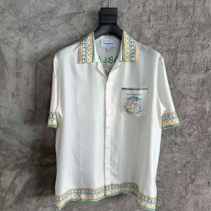 「#4508」CASABLANCA White silk T-shirt with tennis racket pattern