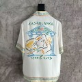 「#4508」CASABLANCA White silk T-shirt with tennis racket pattern