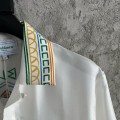 「#4508」CASABLANCA White silk T-shirt with tennis racket pattern
