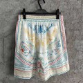 「#4517」CASABLANCA White linen shorts with totem pattern