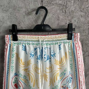 「#4517」CASABLANCA White linen shorts with totem pattern