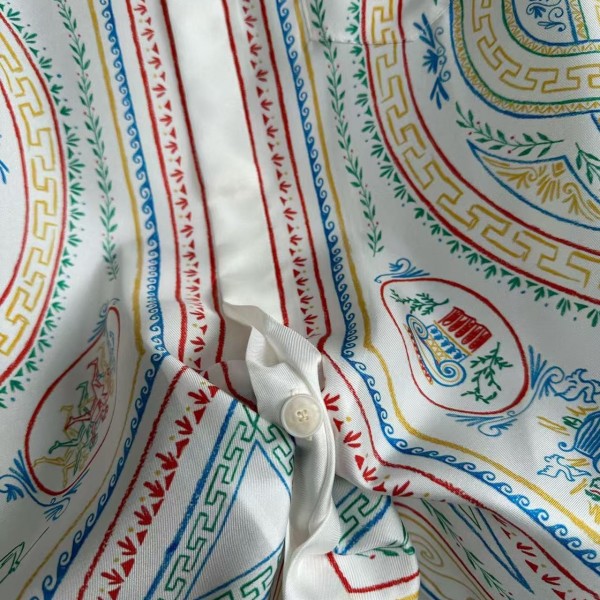 CASABLANCA White linen T-shirt with totem pattern