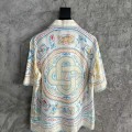 「#4518」CASABLANCA White linen T-shirt with totem pattern