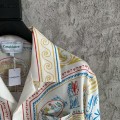 「#4518」CASABLANCA White linen T-shirt with totem pattern