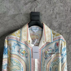 「#4518」CASABLANCA White linen T-shirt with totem pattern