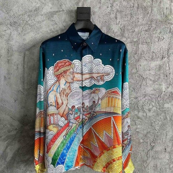 「#4525」CASABLANCA Torch pattern silk shirt