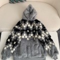 「#4570」Louis Vuitton Skiing Series FW24 Black And White Check Hooded Fleece Jacket