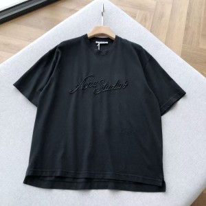 「#4579」Acne Studios washed embroidered logo crew neck T-shirt