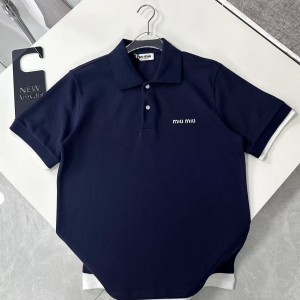 「#4580」Miumiu micro logo letter contrast color polo shirt