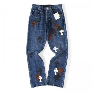「#4693」Chrome Hearts Black White Brown Suede Cross Blue Jeans