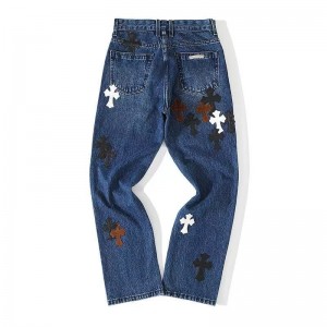 「#4693」Chrome Hearts Black White Brown Suede Cross Blue Jeans