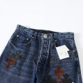 「#4693」Chrome Hearts Black White Brown Suede Cross Blue Jeans
