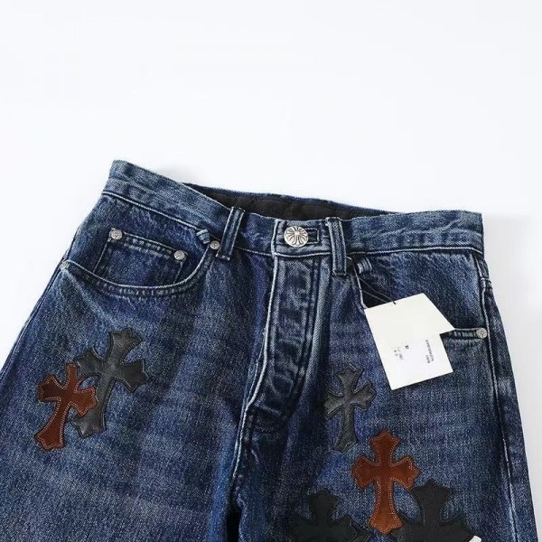 Chrome Hearts Black White Brown Suede Cross Blue Jeans