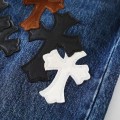 「#4693」Chrome Hearts Black White Brown Suede Cross Blue Jeans
