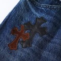 「#4693」Chrome Hearts Black White Brown Suede Cross Blue Jeans