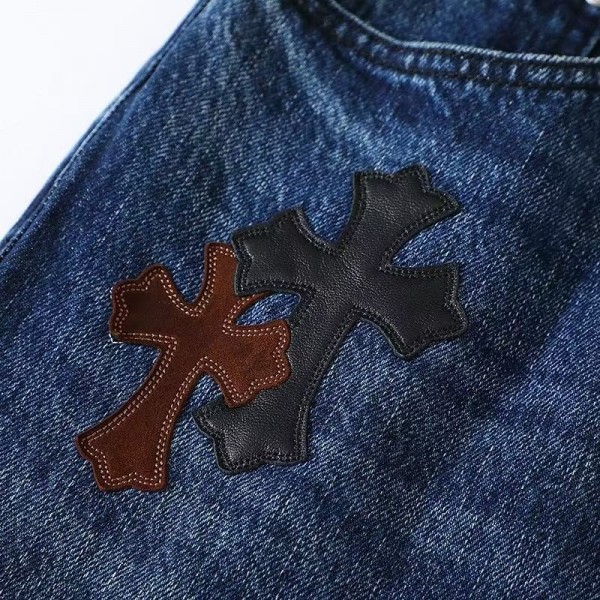 Chrome Hearts Black White Brown Suede Cross Blue Jeans