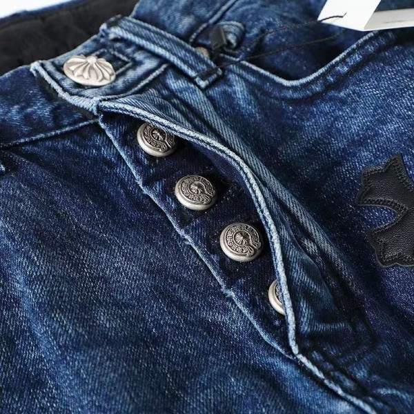 Chrome Hearts Black White Brown Suede Cross Blue Jeans
