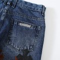 「#4693」Chrome Hearts Black White Brown Suede Cross Blue Jeans