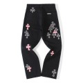 「#4695」Chrome Hearts pink cross checkerboard trousers