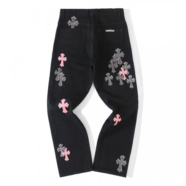 Chrome Hearts pink cross checkerboard trousers