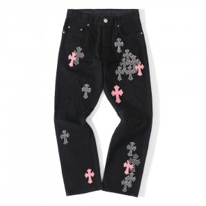 「#4695」Chrome Hearts pink cross checkerboard trousers