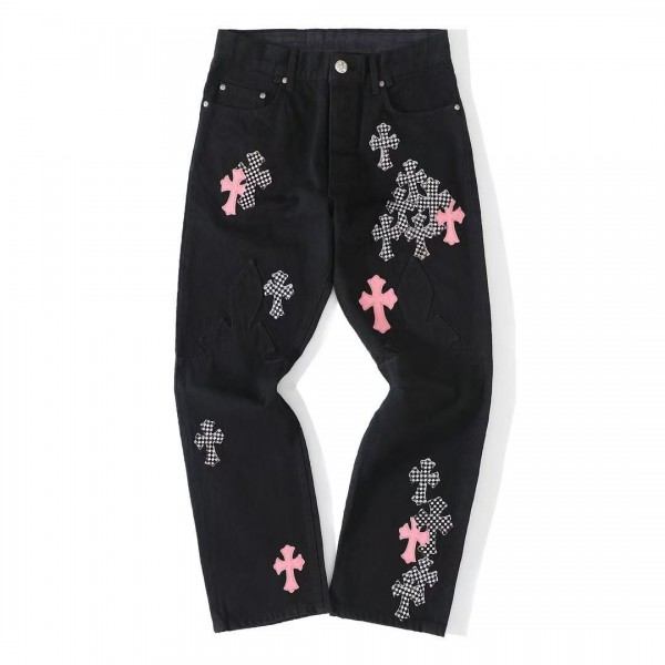 「#4695」Chrome Hearts pink cross checkerboard trousers