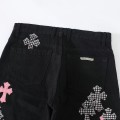「#4695」Chrome Hearts pink cross checkerboard trousers