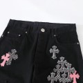 「#4695」Chrome Hearts pink cross checkerboard trousers