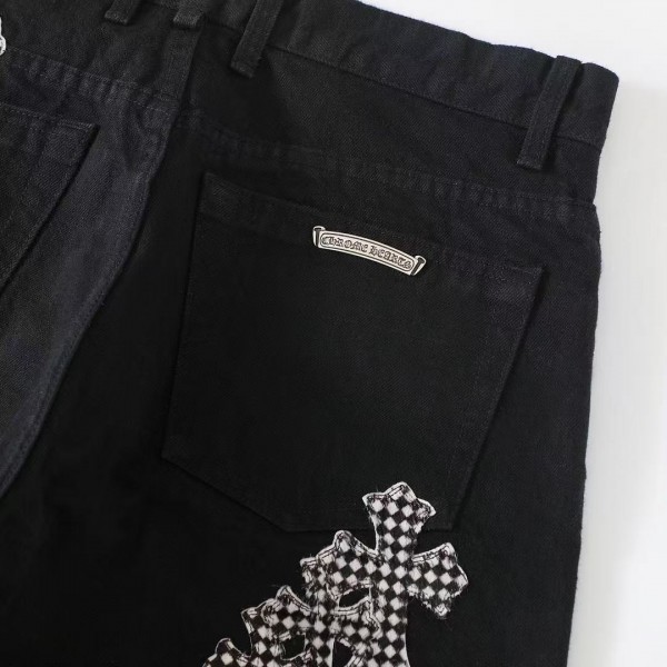 Chrome Hearts pink cross checkerboard trousers