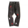 「#4701」Chrome Hearts Red Black and White Cross Jeans