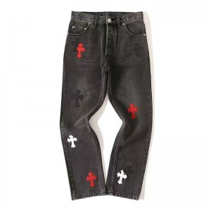 「#4701」Chrome Hearts Red Black and White Cross Jeans