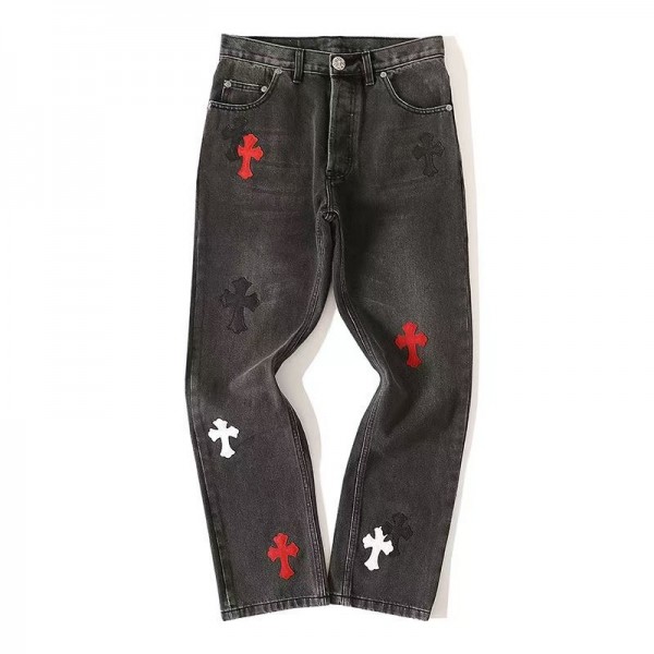 「#4701」Chrome Hearts Red Black and White Cross Jeans