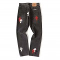 「#4701」Chrome Hearts Red Black and White Cross Jeans