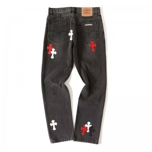 「#4701」Chrome Hearts Red Black and White Cross Jeans