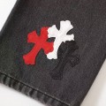 「#4701」Chrome Hearts Red Black and White Cross Jeans