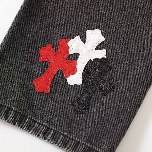 Chrome Hearts Red Black and White Cross Jeans