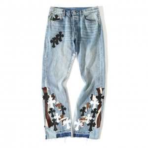 「#4705」Chrome Hearts denim patchwork flared jeans