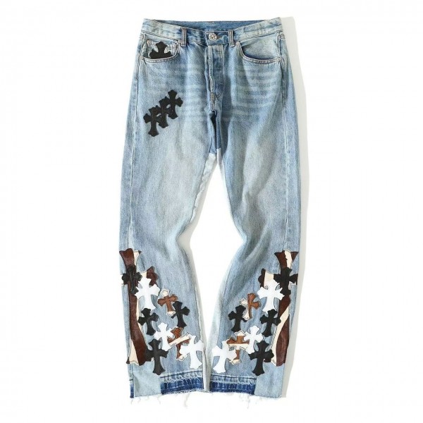 「#4705」Chrome Hearts denim patchwork flared jeans