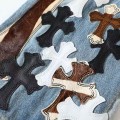 「#4705」Chrome Hearts denim patchwork flared jeans