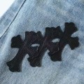 「#4705」Chrome Hearts denim patchwork flared jeans