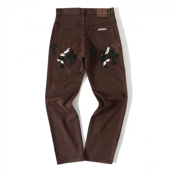 Chrome Hearts leather embroidered jeans