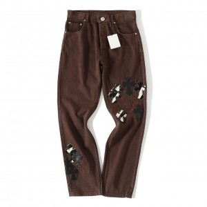 「#4710」Chrome Hearts leather embroidered jeans