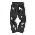「#4713」Chrome Hearts Grey Pony Hair Cross Jeans