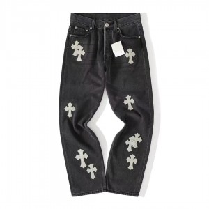 「#4713」Chrome Hearts Grey Pony Hair Cross Jeans