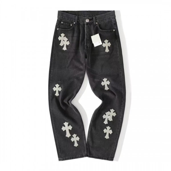 「#4713」Chrome Hearts Grey Pony Hair Cross Jeans