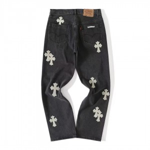 「#4713」Chrome Hearts Grey Pony Hair Cross Jeans