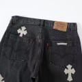 「#4713」Chrome Hearts Grey Pony Hair Cross Jeans